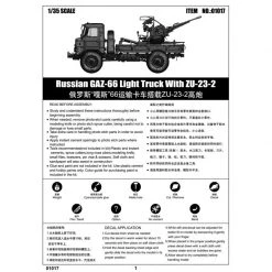 01017 | Trumpeter 1/35 Russian GAZ-66 Light Truck W/ ZU-23-2 Gun Scaled Plastic Model Kit -Mini Crafters Store TRU 01017 53 1200x800 1