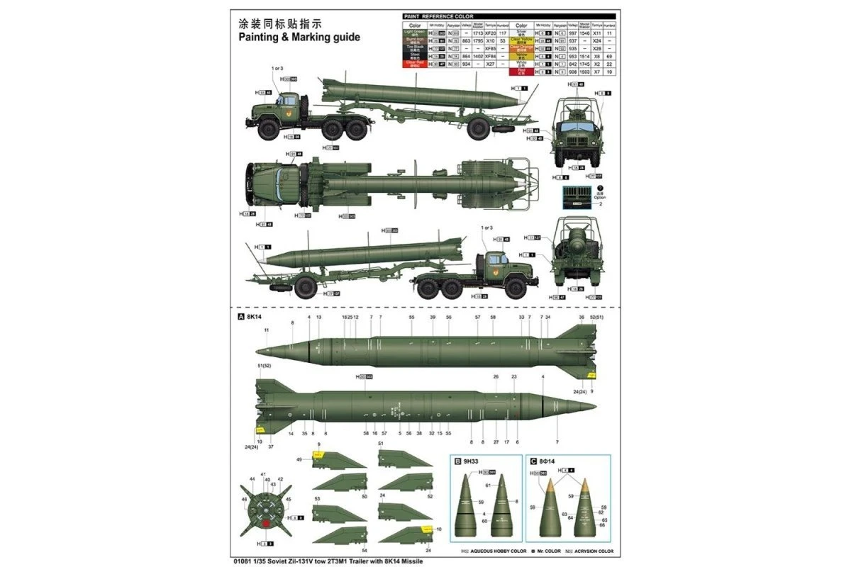 01081 | Trumpeter 1/35 Soviet Zil-131V Tow 2T3M1 Trailer With 8K14 Missile Scaled Plastic Model Kit 5 01081 | Trumpeter 1/35 Soviet Zil-131V Tow 2T3M1 Trailer With 8K14 Missile Scaled Plastic Model Kit - Image 3