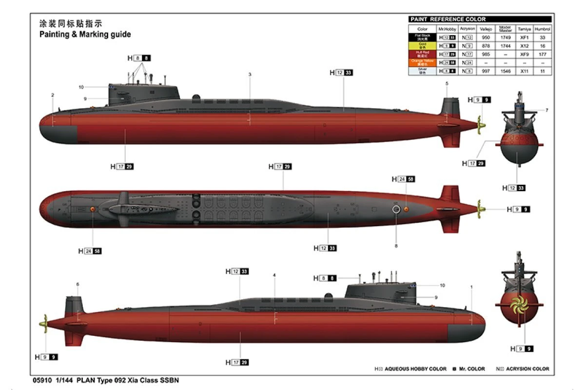 05910 | Trumpeter 1/144 Plan Type 092 XIA Class SSBN Chinese Navy Submarine Scaled Plastic Model Kit 4 05910 | Trumpeter 1/144 Plan Type 092 XIA Class SSBN Chinese Navy Submarine Scaled Plastic Model Kit - Image 2